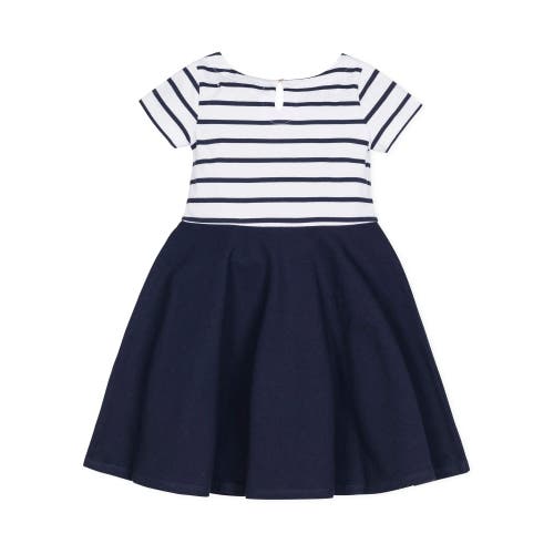 Shop Hope & Henry Baby Girls' Organic Short Sleeve Skater Dress, Infant In White And Gray Stripe