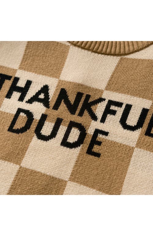 Shop Andy & Evan Kids' Thankful Dude Checkerboard Cotton Sweater In Brown Dude