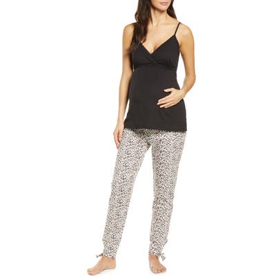 Belabumbum Luxe Leopard Maternity/nursing Pajamas, Black