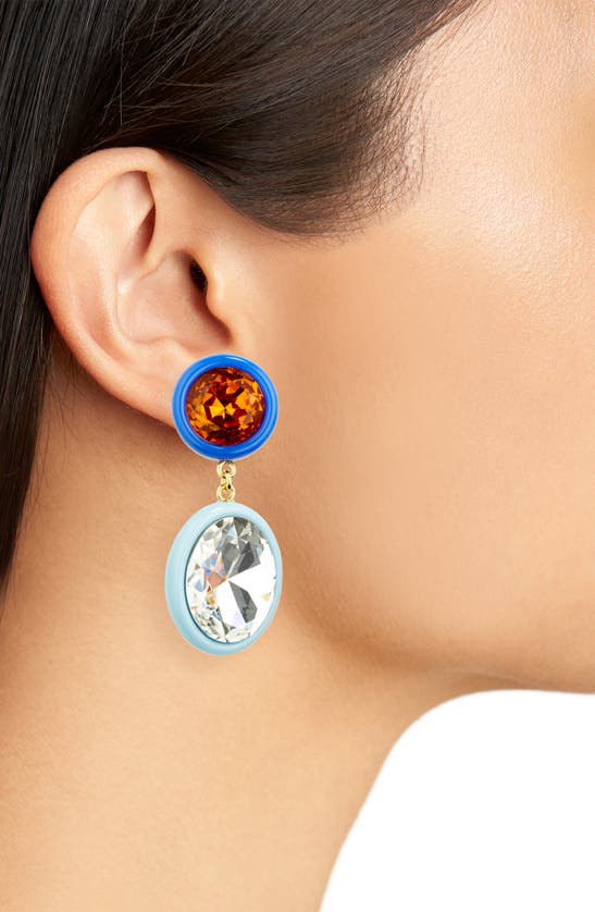 Shop Lele Sadoughi Crystal Medallion Mismatched Drop Earrings In Sky Cobalt