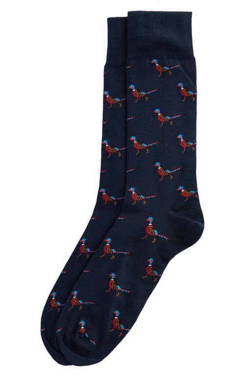 Shop Barbour Mavin Pheasant Cotton Blend Crew Socks In Navy/pheasant