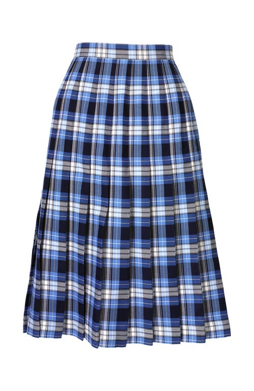 Lands' End School Uniform Plaid Pleated Skirt Below The Knee In Clear Blue Plaid