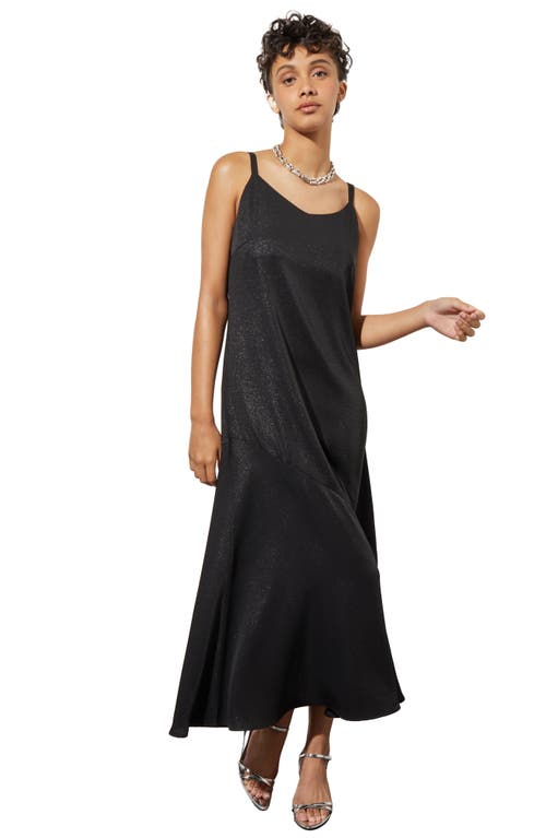 Shop Ming Wang Shimmer Woven Midi Dress In Black/silver