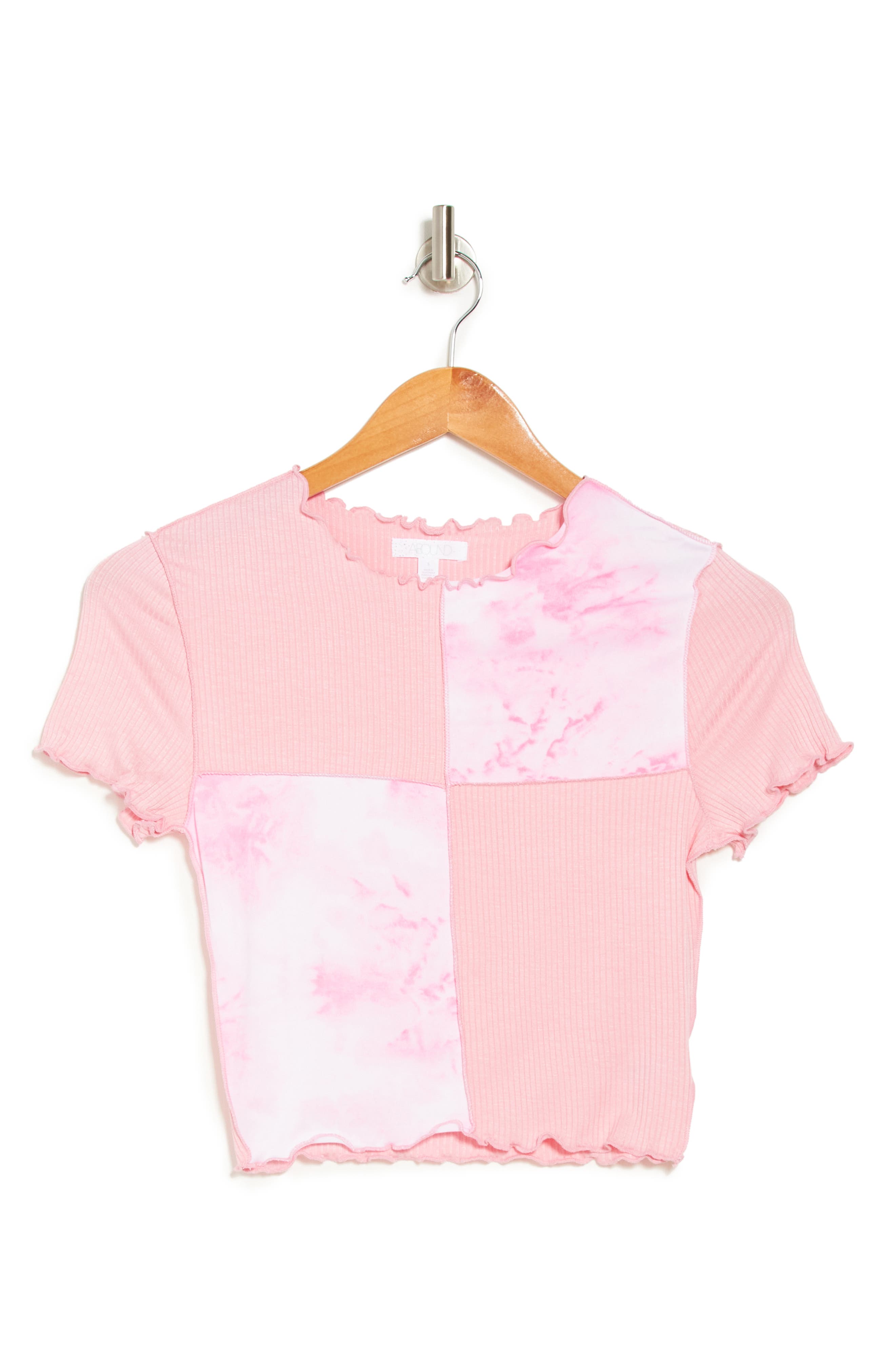 Abound Tie Dye Colorblock Lettuce Edge Shirt In Pink Candy
