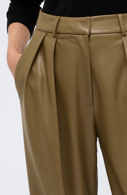 Kenneth Cole High Rise Pleated Faux Leather Pants In Wheatgrass