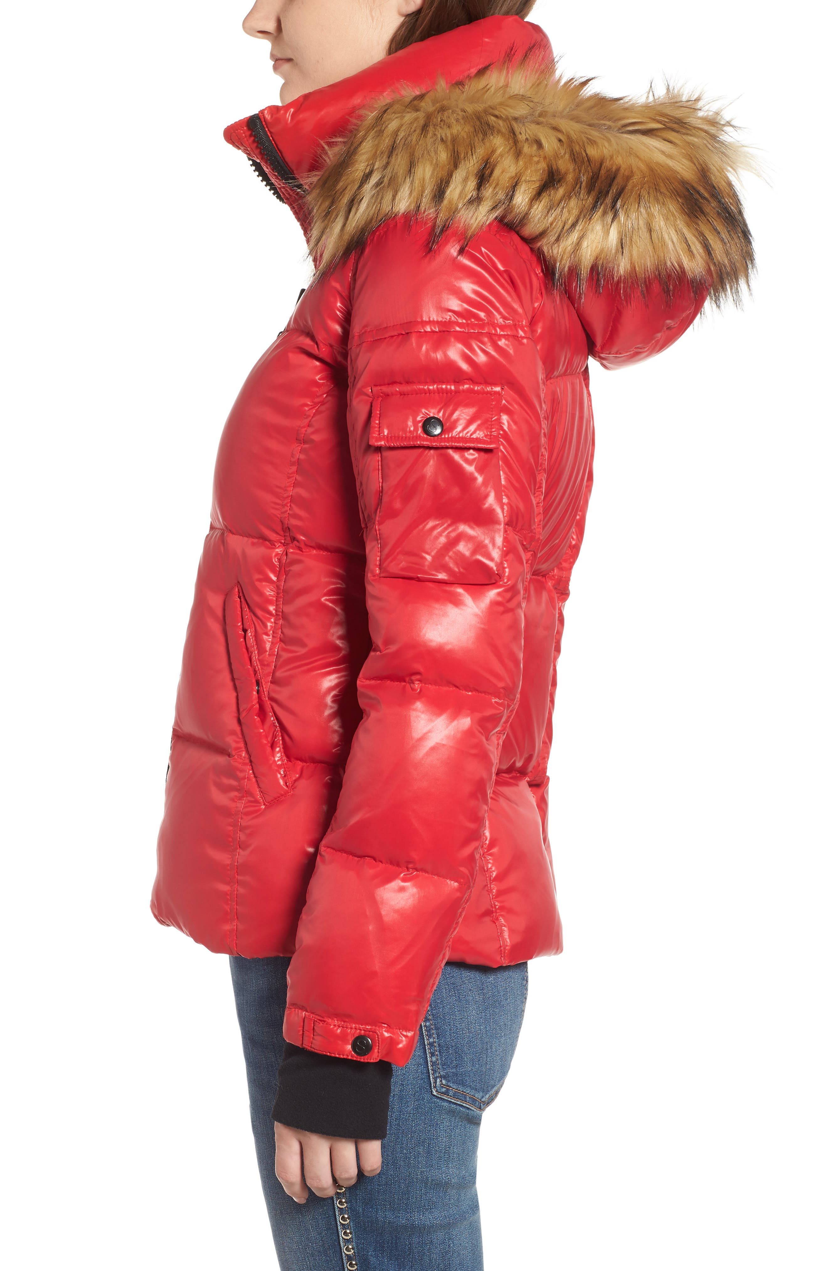 kylie faux fur trim gloss puffer