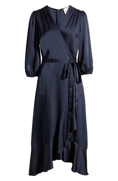 Shop Sam Edelman Faux Wrap Satin Maxi Dress In Navy