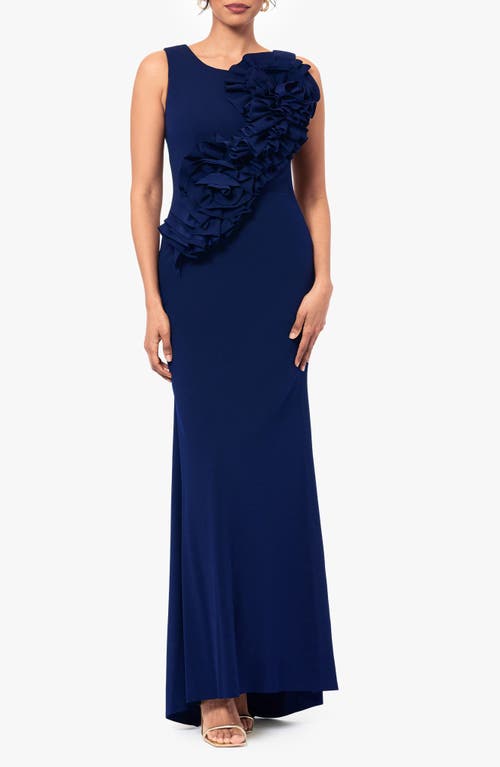 Rosette Detail Scuba Crepe Gown in Navy