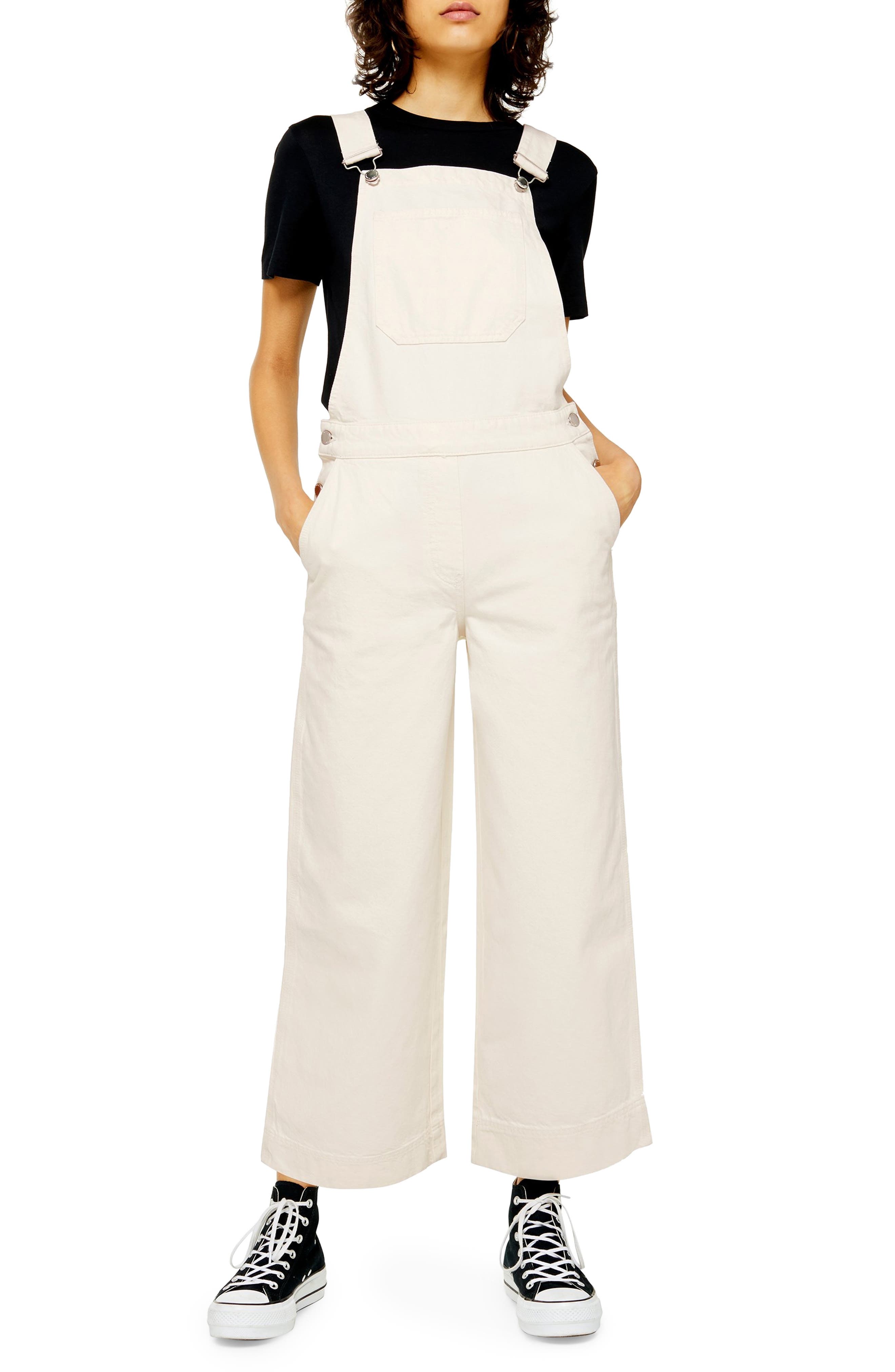 white wide leg overalls