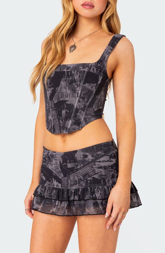 Shop Edikted Nightlife Corset Crop Top In Gray