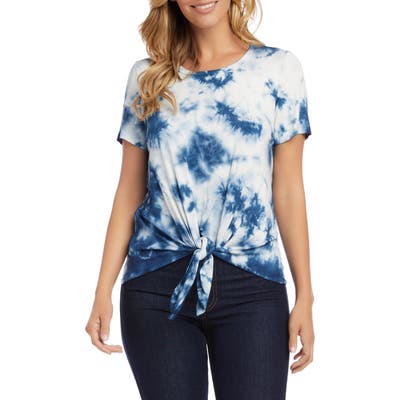 Karen Kane Tie Dye Tie Front Jersey Top, Blue
