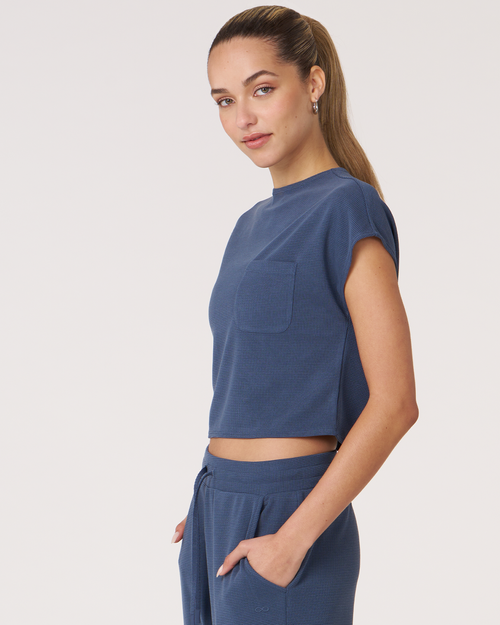 Shop Rebody Active Retreat Pocket Waffle Tee In Navy