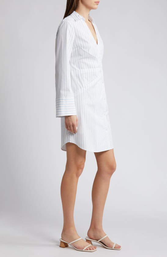 Shop French Connection Isabelle Stripe Long Sleeve Stretch Poplin Shirtdress In Linen White-cashmere