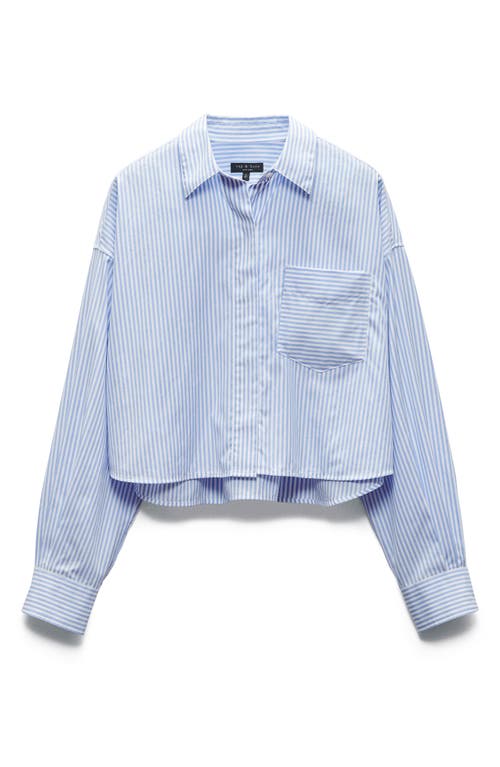 rag & bone Beatrice Stripe Cotton Poplin Crop Button-Up Shirt Light Blue at Nordstrom,