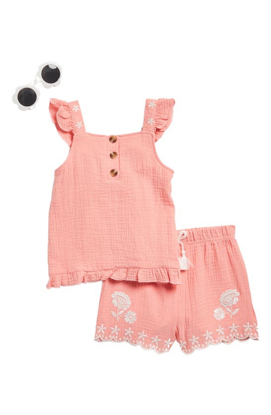 Shop Rachel Zoe Kids' Textured Ruffle Top, Shorts & Sunglasses Set In Pink Icing