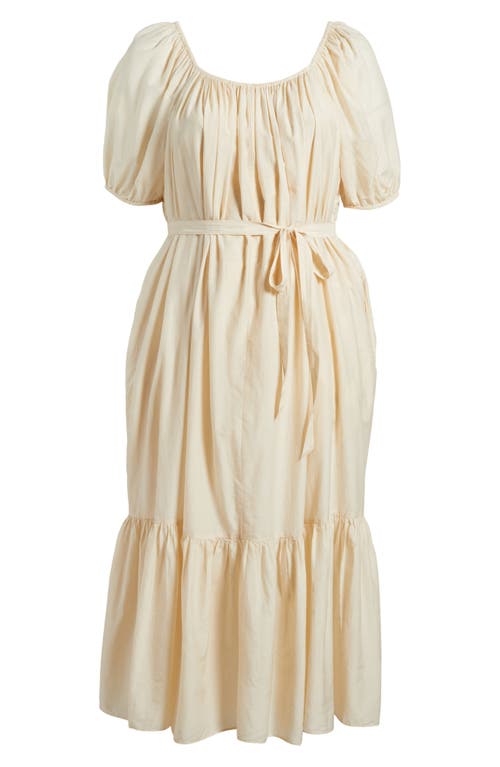 Shop Nordstrom Tiered Blouson Sleeve Cotton & Silk Maxi Dress In Beige Beach