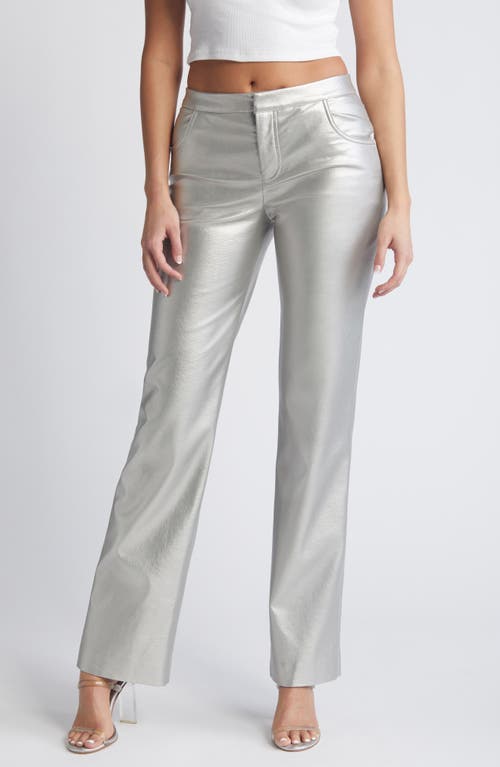 Mistress Rocks Faux Leather Straight Leg Pants Silver at Nordstrom,