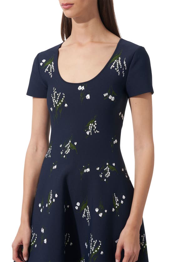 Shop Carolina Herrera Lily Of The Valley Knit Fit & Flare Dress In Midnight Multi