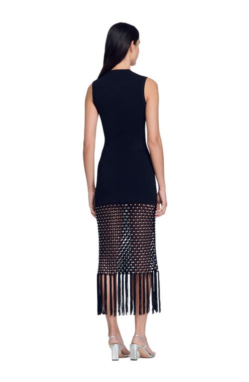 Shop Sandro Fringed Knit Dress In Black