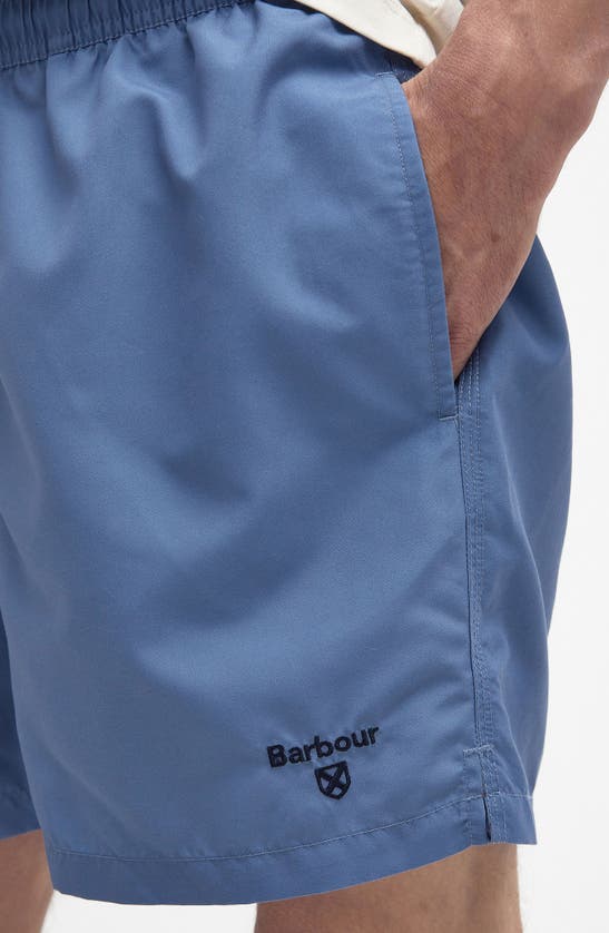 Shop Barbour Staple Logo Embroidered Swim Trunks In Force Blue