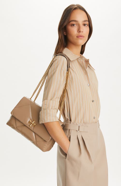 Tory Burch Kira Diamond Small Leather Shoulder Bag In Taupe Oak