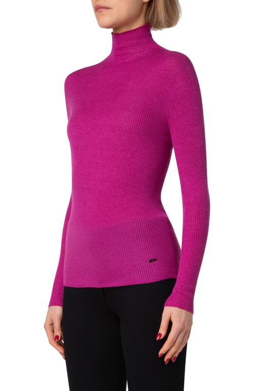 Shop Akris Cashmere & Silk Fine Rib Funnel Neck Sweater In Magenta