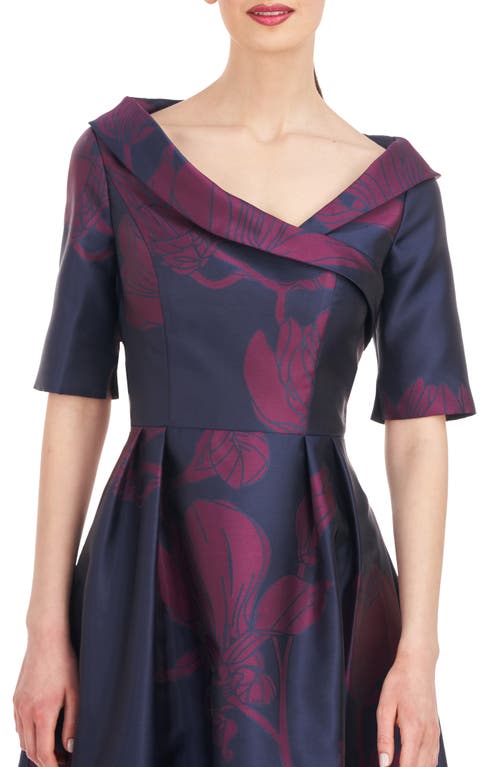 Shop Kay Unger Coco Floral Print Gown In Carbon/boysenberry