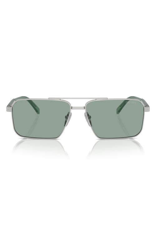 Shop Prada 58mm Rectangular Sunglasses In Silver/teal