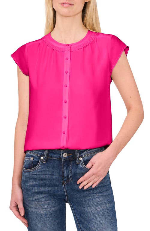 Cece Women's Scalloped Cap Sleeve Blouse In Bright Rose Pink