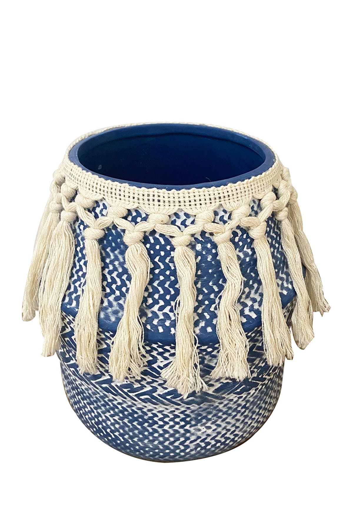 Drew Derose Designs Ceramic Woven Trim Planter In Blue/ White