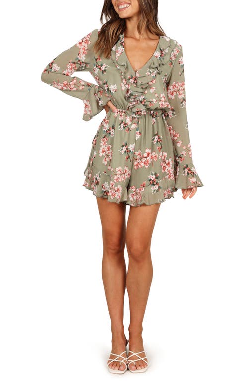 Petal & Pup Rilynn Floral Long Sleeve Romper in Sage Floral at Nordstrom, Size X-Small