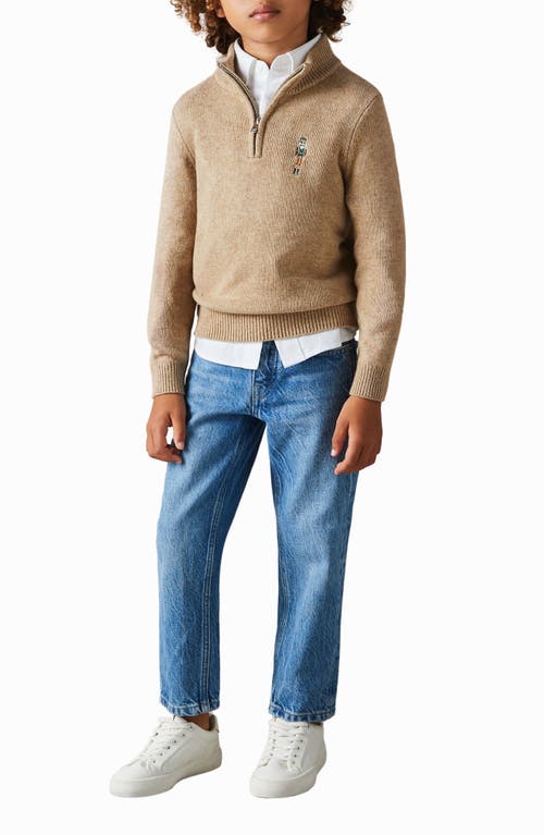 Shop Reiss Kids' Arden Sr. Half Zip Sweater In Camel Brown Melange