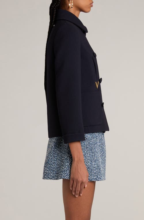 Shop Valentino Garavani V Detail Wool Blend Crop Peacoat In Navy