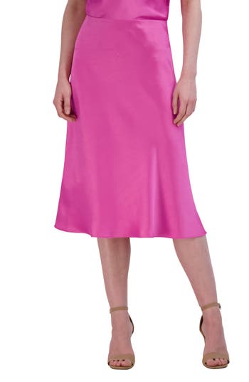 Shop Bcbgmaxazria Satin Bias Skirt In Pink