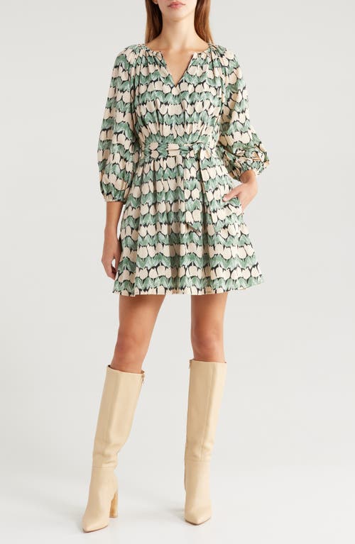 En Saison Raleigh Print Long Sleeve Minidress in Olive Multi 