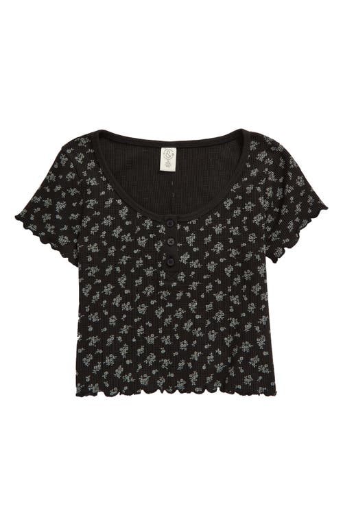 Shop Treasure & Bond Kids' Floral Waffle Knit Cotton Henley In Black Raven Micro Ditsy