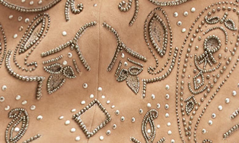 Shop Allsaints Shai Embellished Leather Miniskirt In Tan Brown