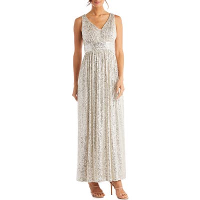Morgan & Co. Sequin A-Line Gown, Beige