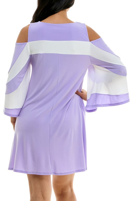Shop Nina Leonard Ity Stripe Cold Shoulder Dress In Lavender/ivory