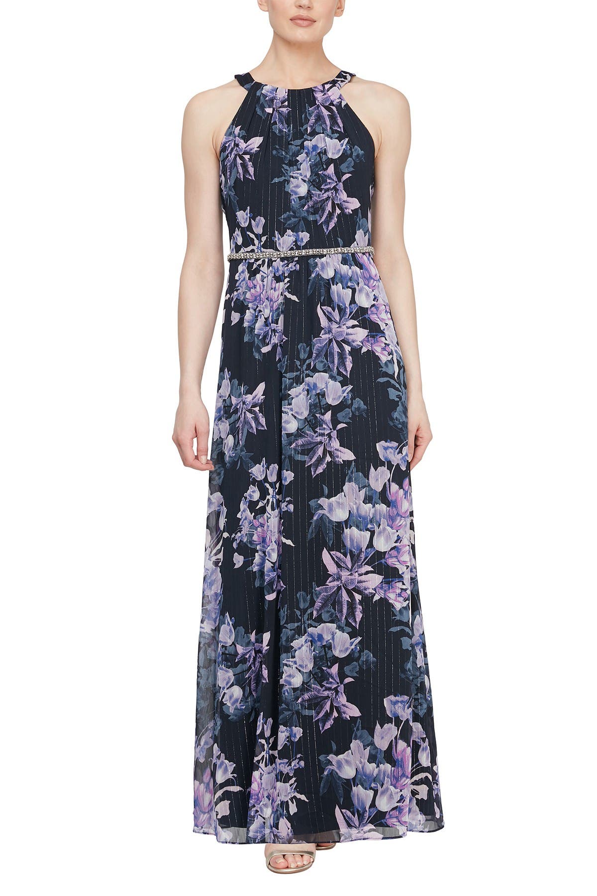 SLNY | Floral Metallic Beaded Waist Maxi Dress | Nordstrom Rack