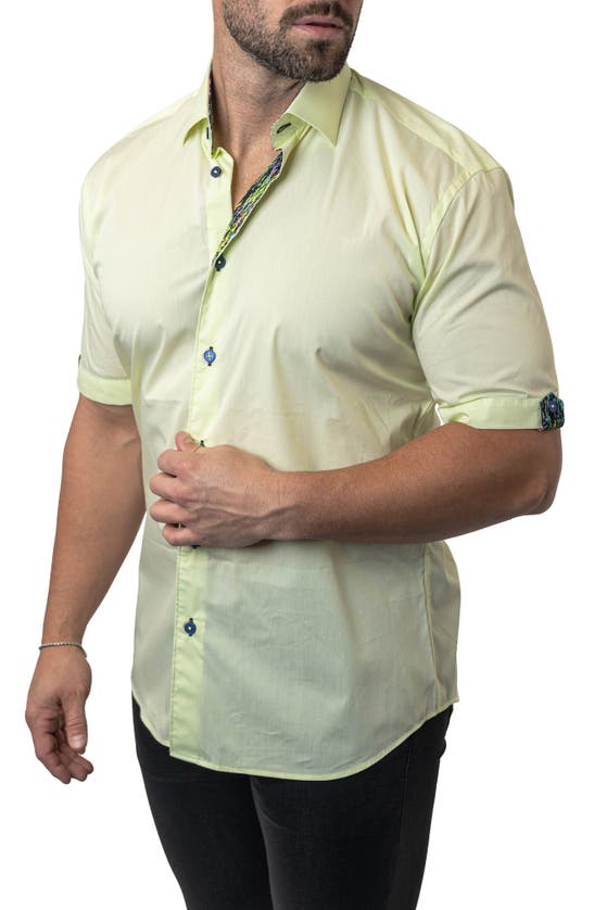 Shop Maceoo Galileo Calamansi Yellow Contemporary Fit Short Sleeve Button-up Shirt