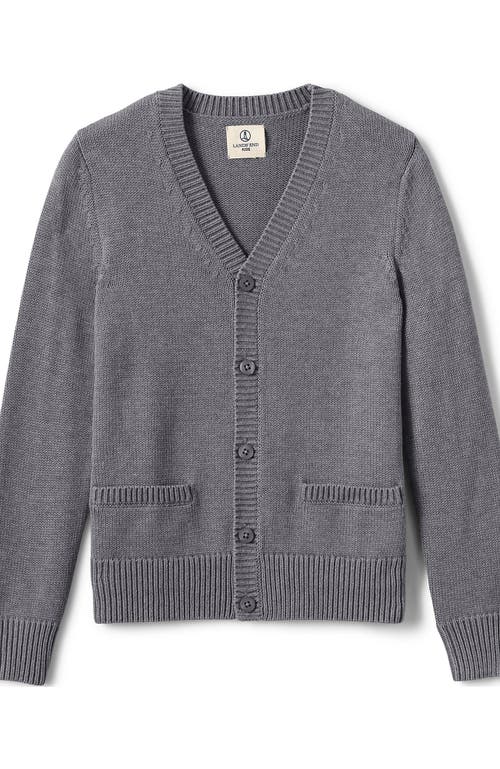 Lands' End School Uniform Boys Cotton Modal Button Front Cardigan Sweater In Pewter Heather