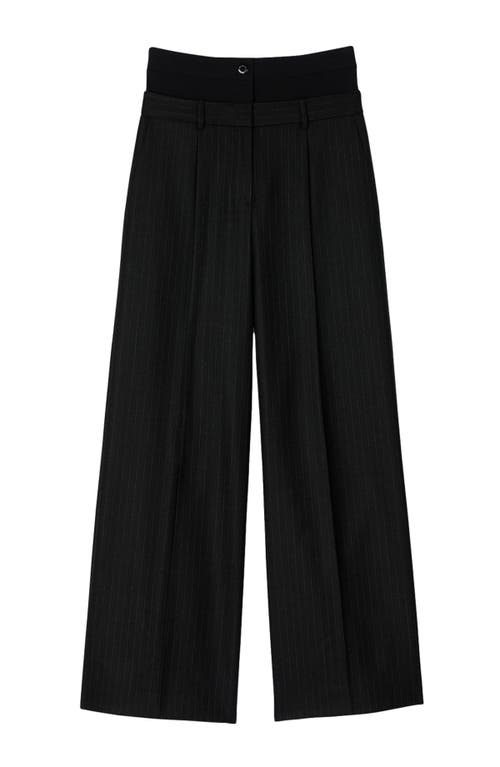 Shop Sandro Striped Double Waistband Trousers In Black