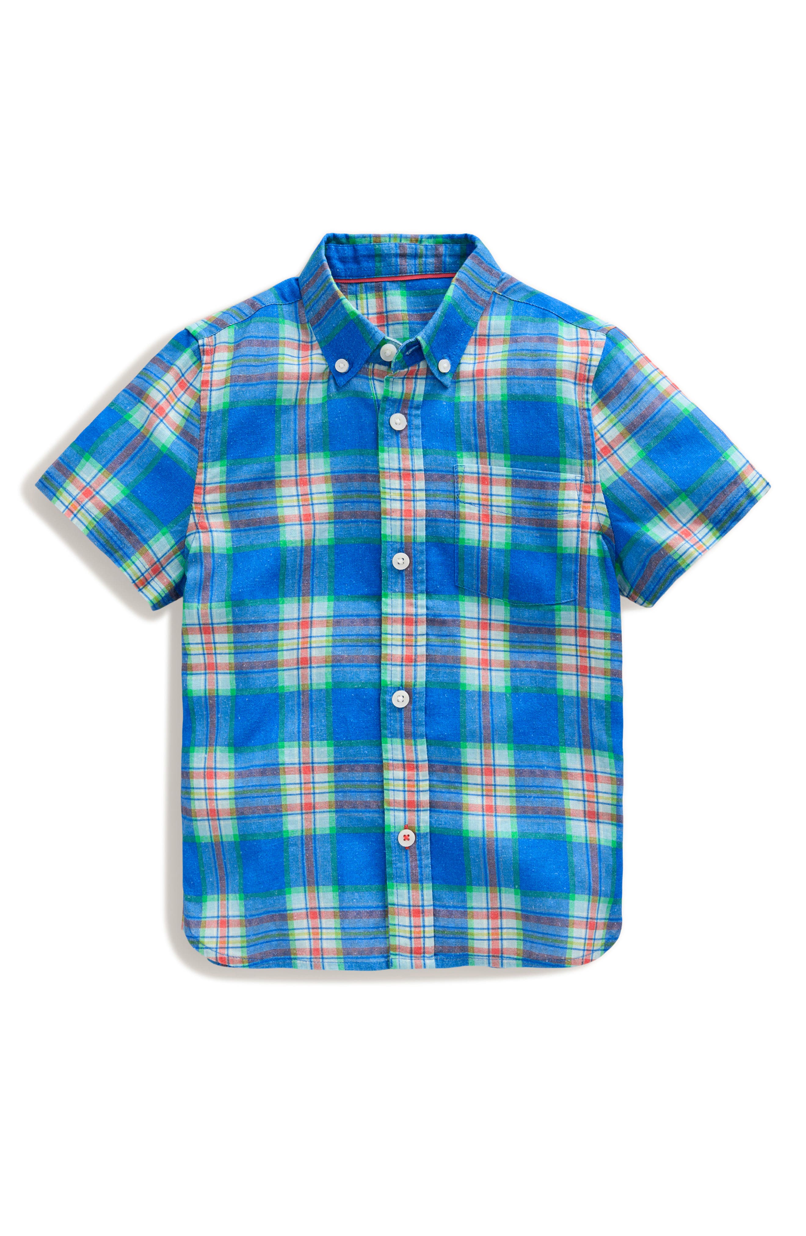 Bonpoint check-pattern short-sleeved blouse - Blue