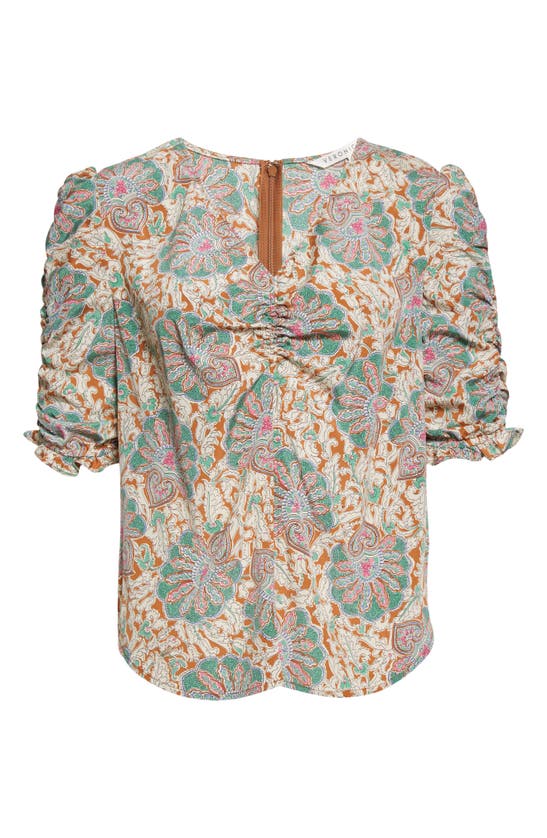 Veronica Beard Henrieta Medallion-floral Top In Caramel Multi