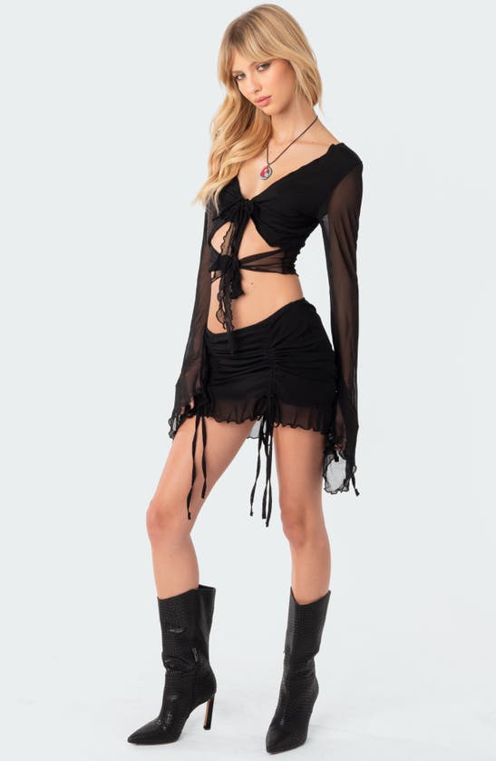 EDIKTED EDIKTED INDIGO RUCHED MESH MINISKIRT