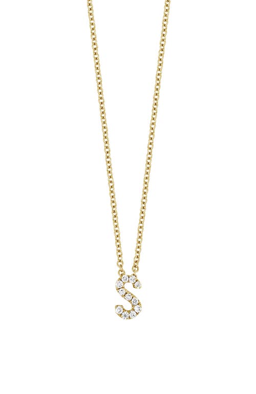 18k Gold Pavé Diamond Initial Pendant Necklace in Yellow Gold - S