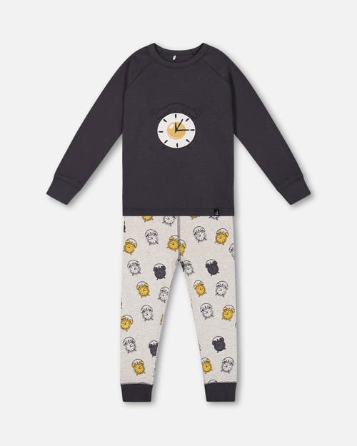 Shop Deux Par Deux Little Boy's Organic Cotton Two Piece Pajama Set Gray Printed Egg-o-clock In Gray Pinstripe