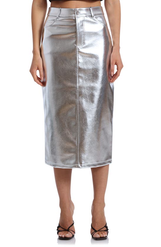 Shop Avec Les Filles High Waist Faux Leather Midi Skirt In Silver