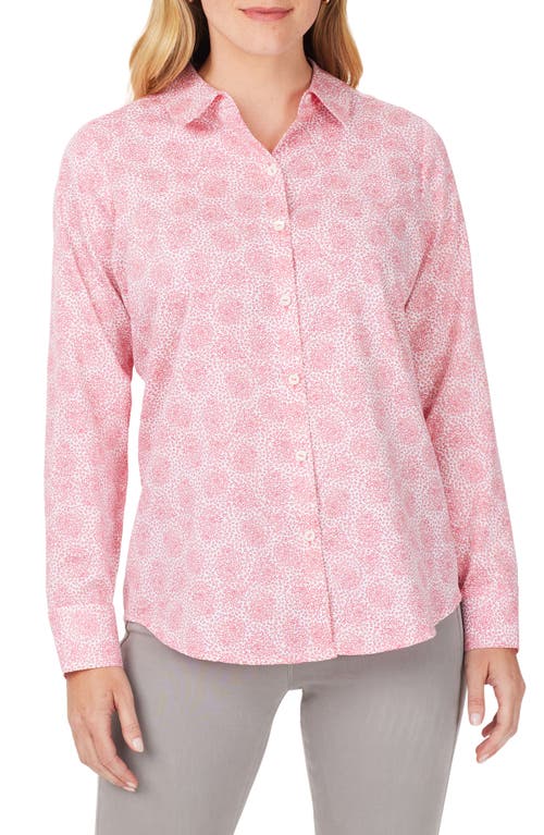 Foxcroft Davis Sweetheart Print Cotton Button-Up Shirt Pink Champagne at Nordstrom,